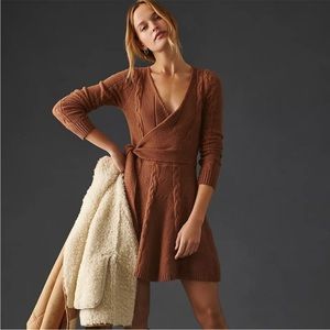 GREYLIN | Anthropologie Wrap Cable Knit Sweater Mini Dress Size S
